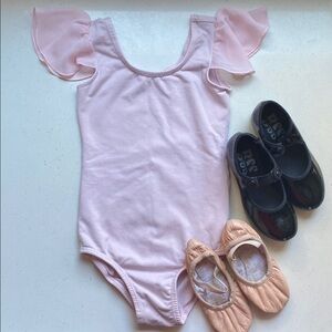 Stelle Girls 3T-4T Pink Leotard Ruffle Sleeves Bloch Ballet So Danca Tap Shoes